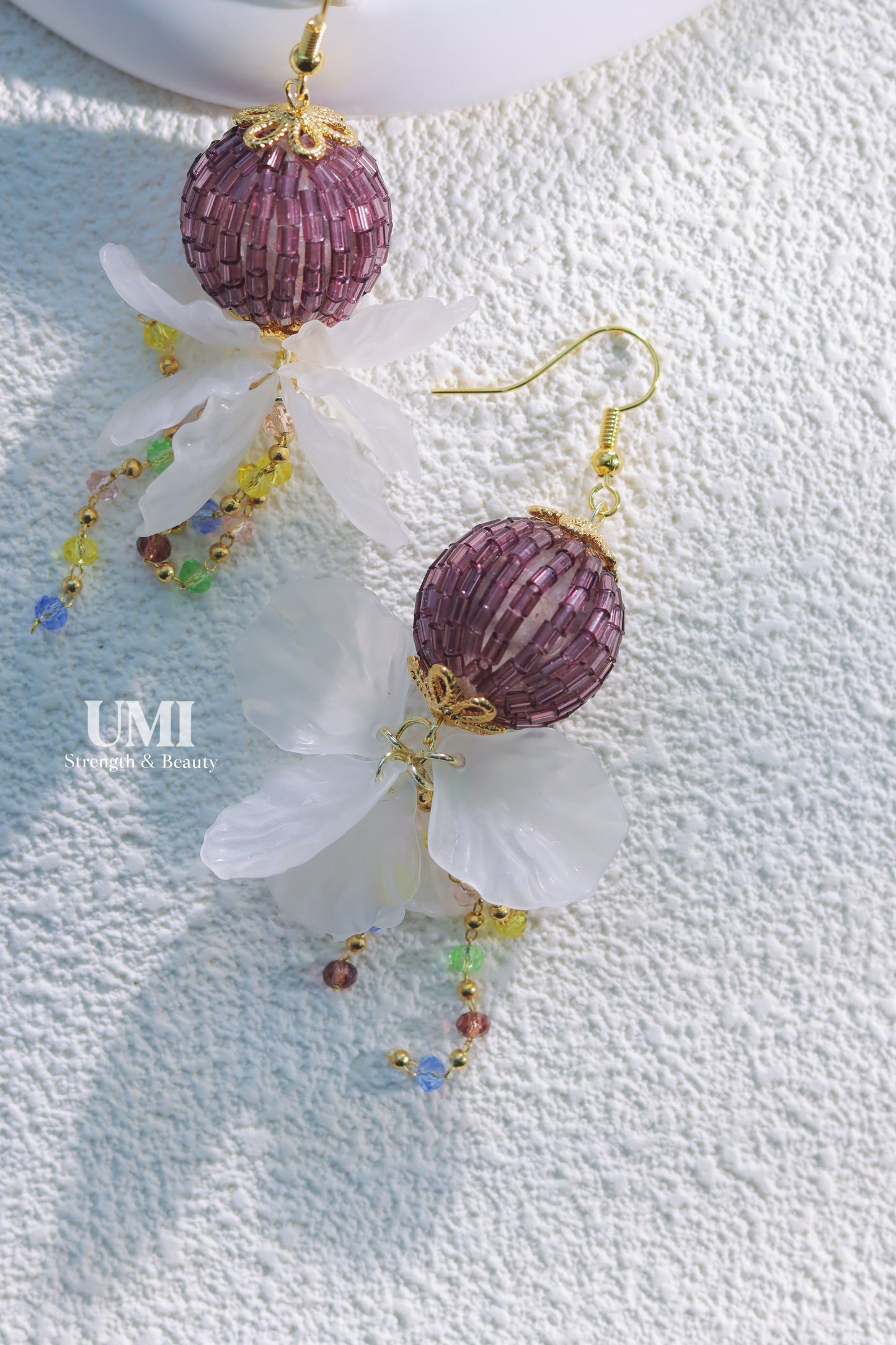Purple Ball Beaded Dangle Earrings