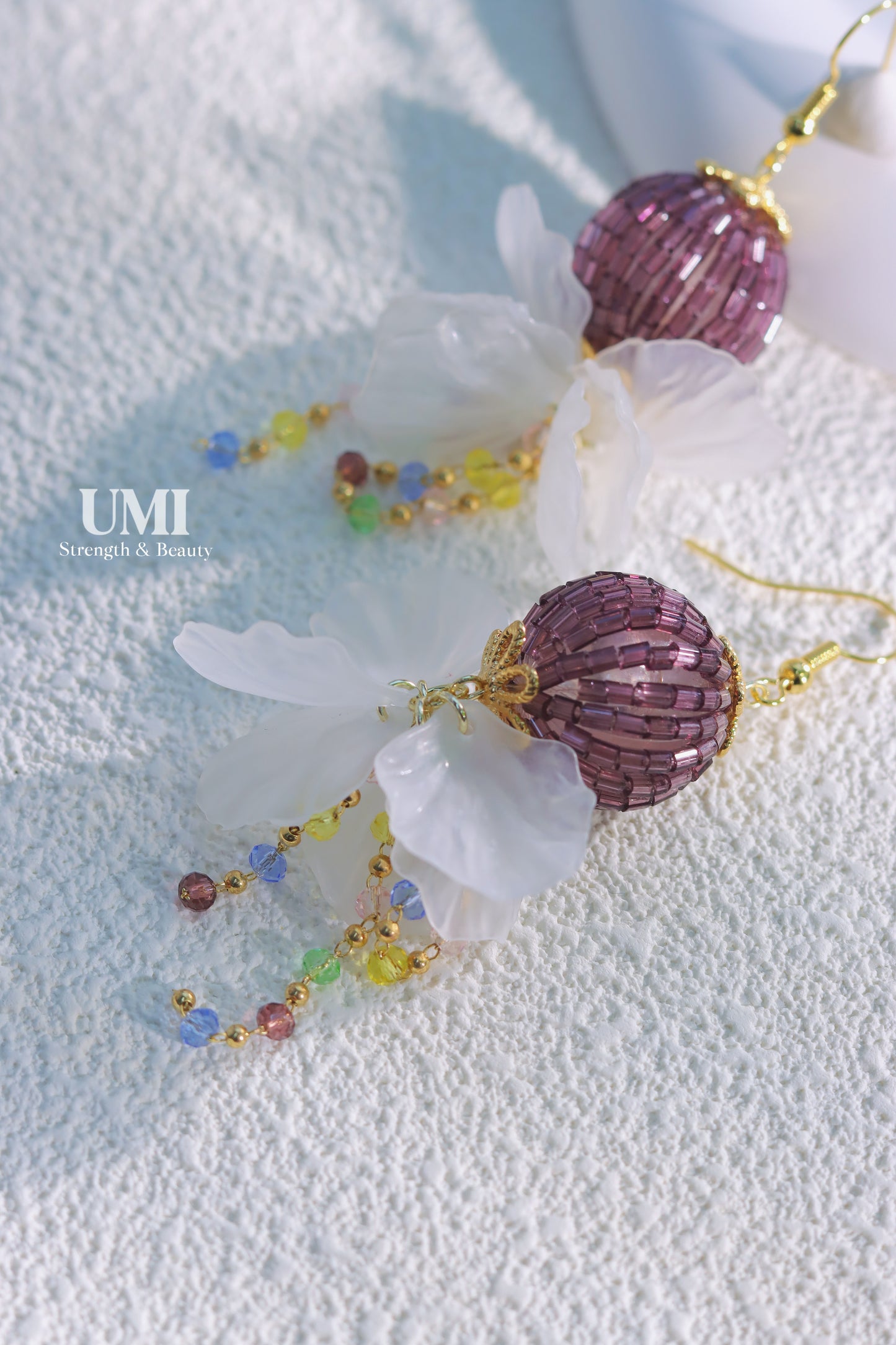 Purple Ball Beaded Dangle Earrings