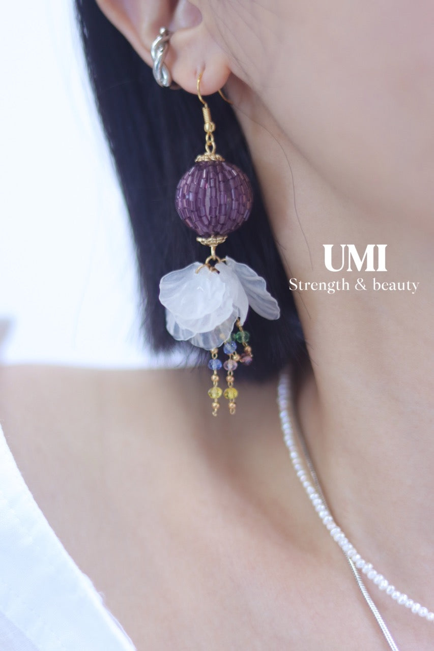 Purple Ball Beaded Dangle Earrings