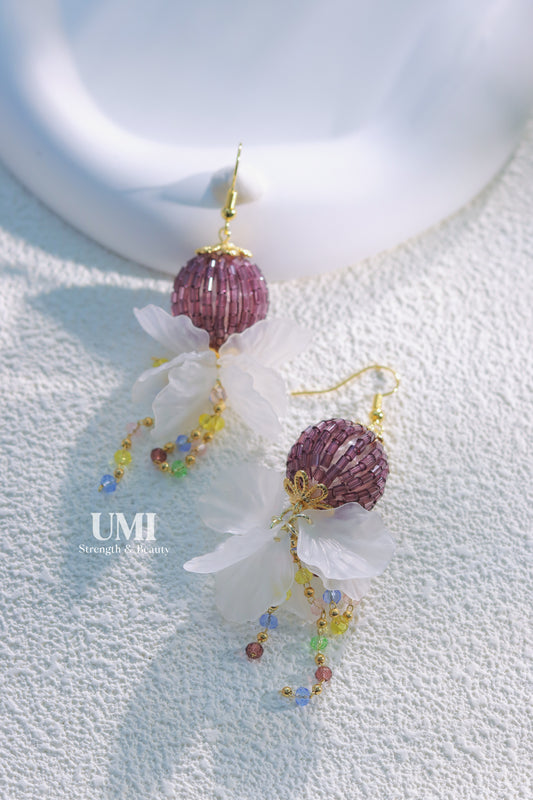 Purple Ball Beaded Dangle Earrings