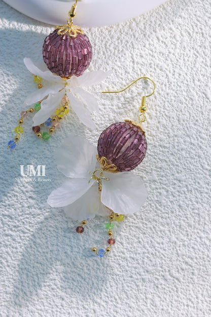 Purple Ball Beaded Dangle Earrings