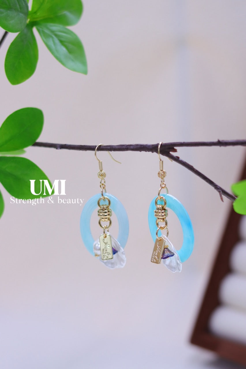 Gold Chain Blue Hoop Earrings