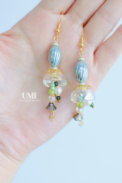 Blue Stripe Bead Dangle Earrings