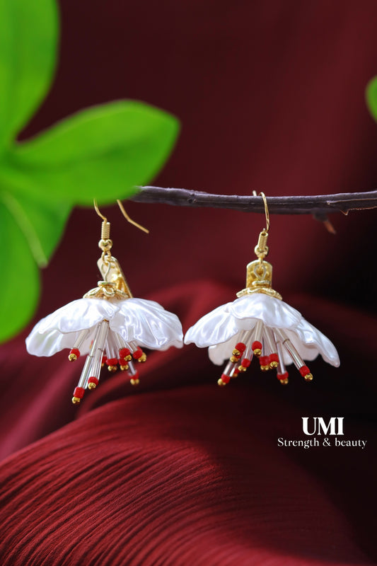 White Flower Dangle Earrings