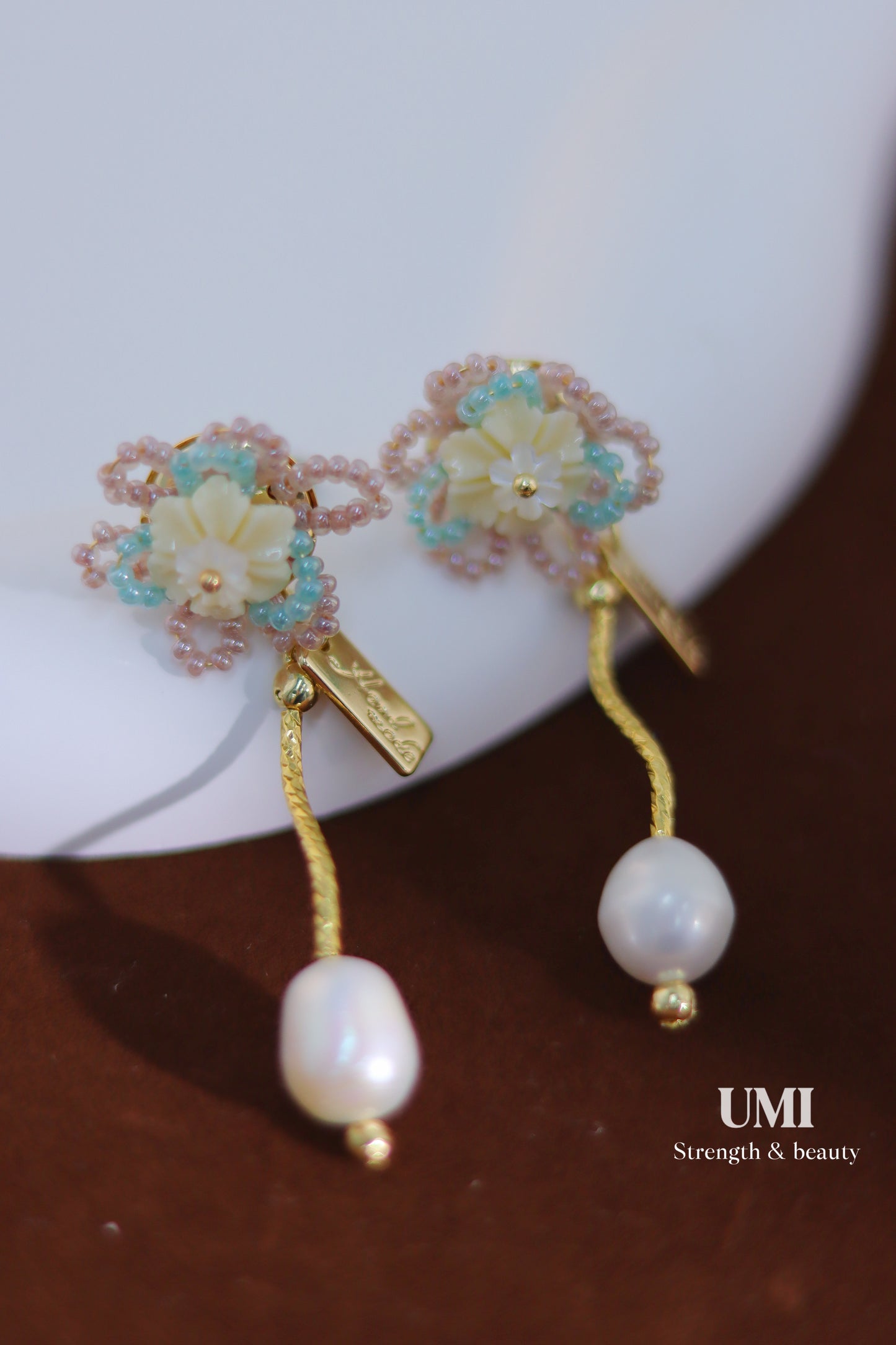 Beaded Flower Pearl Drop Earrings